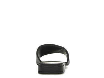 Prada Logo Slide Sandals Black Saffiano Leather
