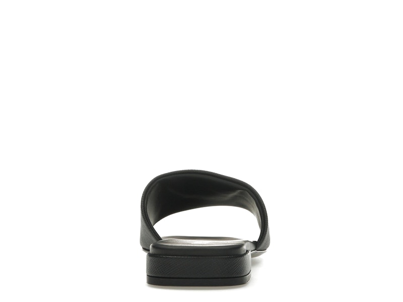 Prada Logo Slide Sandals Black Saffiano Leather