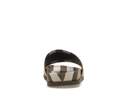 Burberry Check Cotton Slides Birch Brown