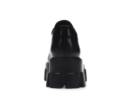 Prada Monolith 55mm Lace Up Loafer Black Brushed Leather