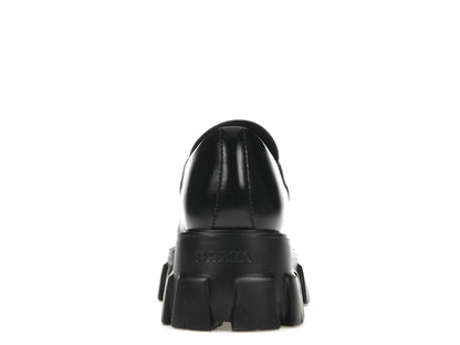 Prada Monolith 55mm Pointy Loafer Black Brushed Leather