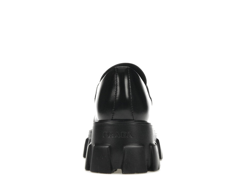 Prada Monolith 55mm Pointy Loafer Black Brushed Leather