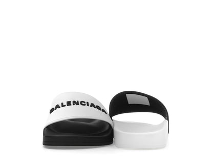 Balenciaga Pool Slides Logo White Black Alternate