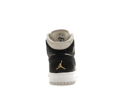 Jordan 1 Mid Light Bone Metallic Gold Black (GS)