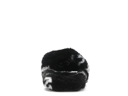 Balenciaga Furry Slide Fake Fur Logo Allover Black White