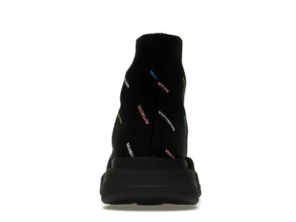 Balenciaga Speed 2.0 AllOver Logo Recycled Knit Black Multicolor