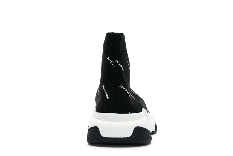 Balenciaga Speed Trainer Logo Print Black White (Women's)
