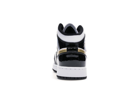 Jordan 1 Mid Patent Black White Gold (GS)