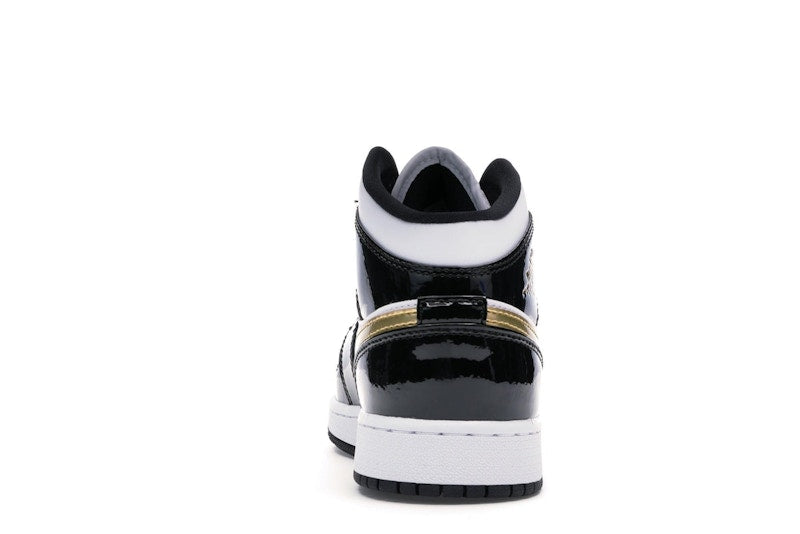 Jordan 1 Mid Patent Black White Gold (GS)