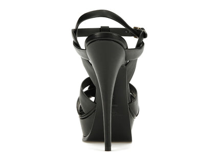 Saint Laurent Tribute Platform Sandal Heels Black Leather