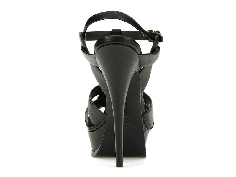 Saint Laurent Tribute Platform Sandal Heels Black Leather