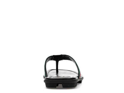Gucci Web and Leather Thong Sandal Black Leather