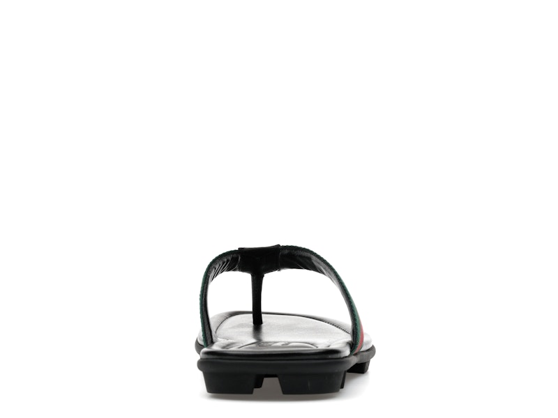 Gucci Web and Leather Thong Sandal Black Leather