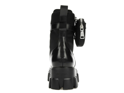 Prada Monolith 55mm Pouch Ankle Boots Black Leather