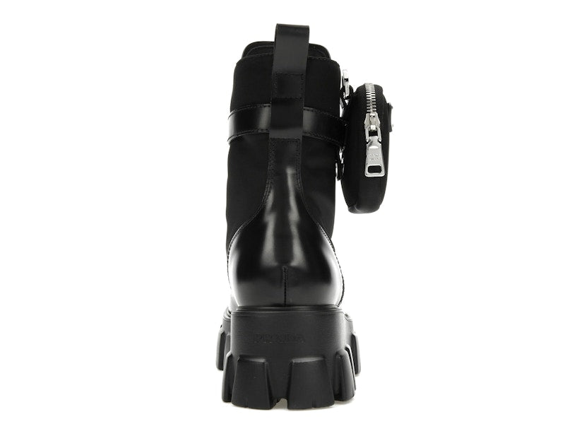 Prada Monolith 55mm Pouch Ankle Boots Black Leather