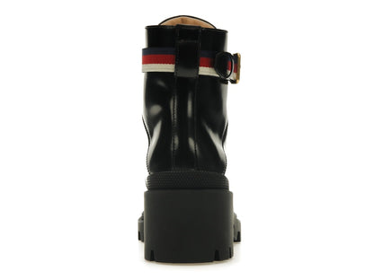Gucci Sylvie Web 55mm Ankle Boot Black Leather