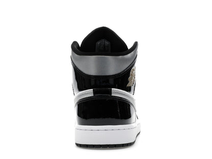 Jordan 1 Mid SE Patent Black White Metallic Silver Metallic Gold