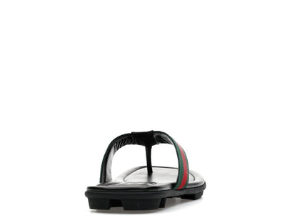 Gucci Web and Leather Thong Sandal Black Leather