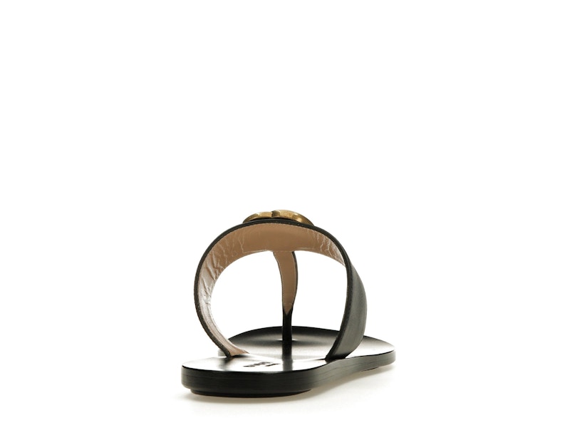 Gucci Double G Thong Sandal Black Leather