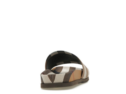 Burberry Check Cotton Slides Birch Brown