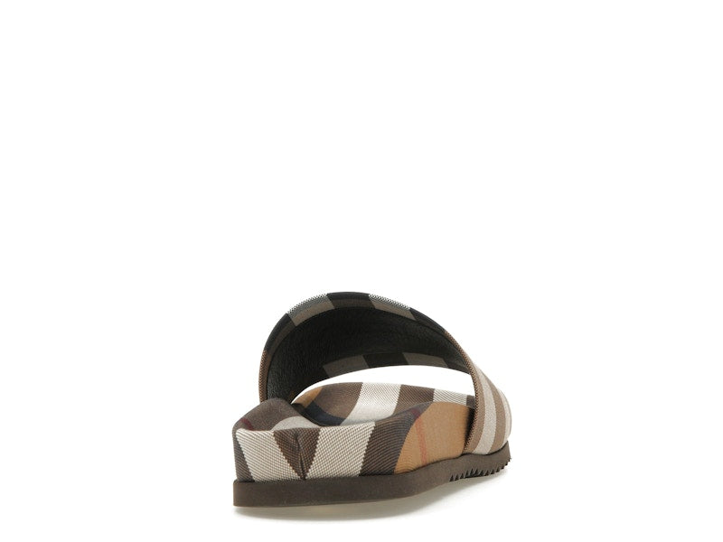Burberry Check Cotton Slides Birch Brown