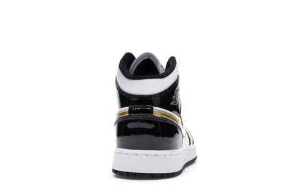 Jordan 1 Mid Patent Black White Gold (GS)