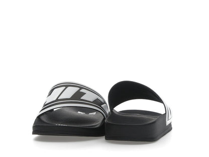 OFF-WHITE Embossed Logo Pool Slides Black White (Women's)