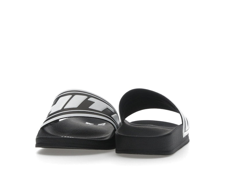 OFF-WHITE Embossed Logo Pool Slides Black White (Women's)