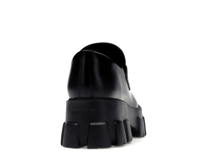Prada Monolith 55mm Loafer Black Brushed Leather