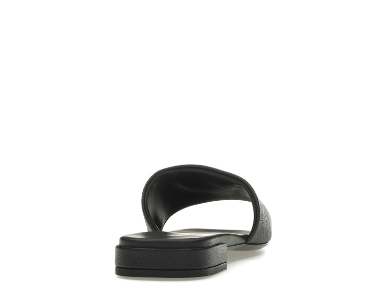 Prada Logo Slide Sandals Black Saffiano Leather