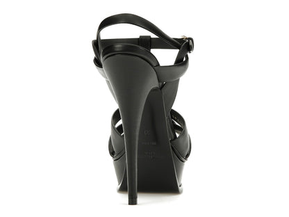 Saint Laurent Tribute Platform Sandal Heels Black Leather