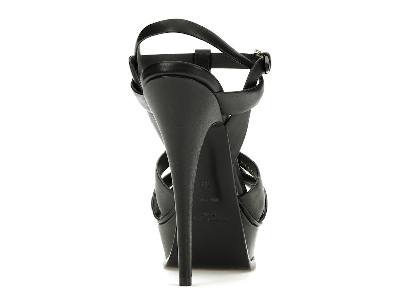 Saint Laurent Tribute Platform Sandal Heels Black Leather