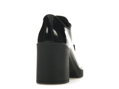 Prada Lace Up 85mm Heels Black Brushed Leather