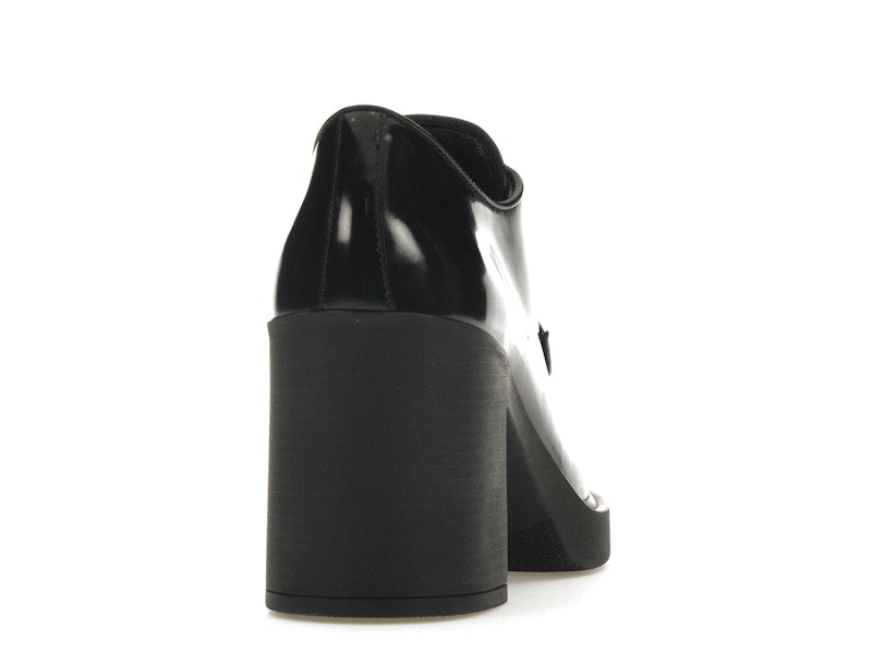 Prada Lace Up 85mm Heels Black Brushed Leather