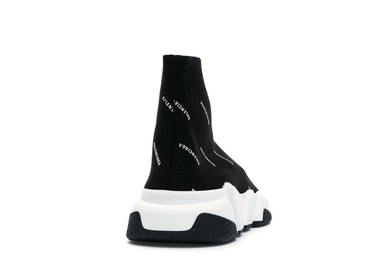 Balenciaga Speed Trainer Logo Print Black White (Women's)
