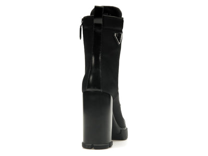 Prada 110 mm Nylon Booties Black Brushed Leather