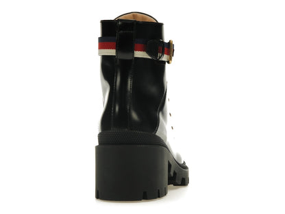 Gucci Sylvie Web 55mm Ankle Boot Black Leather