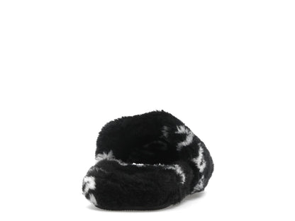 Balenciaga Furry Slide Fake Fur Logo Allover Black White
