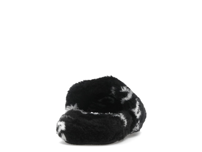 Balenciaga Furry Slide Fake Fur Logo Allover Black White
