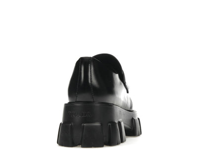 Prada Monolith 55mm Pointy Loafer Black Brushed Leather