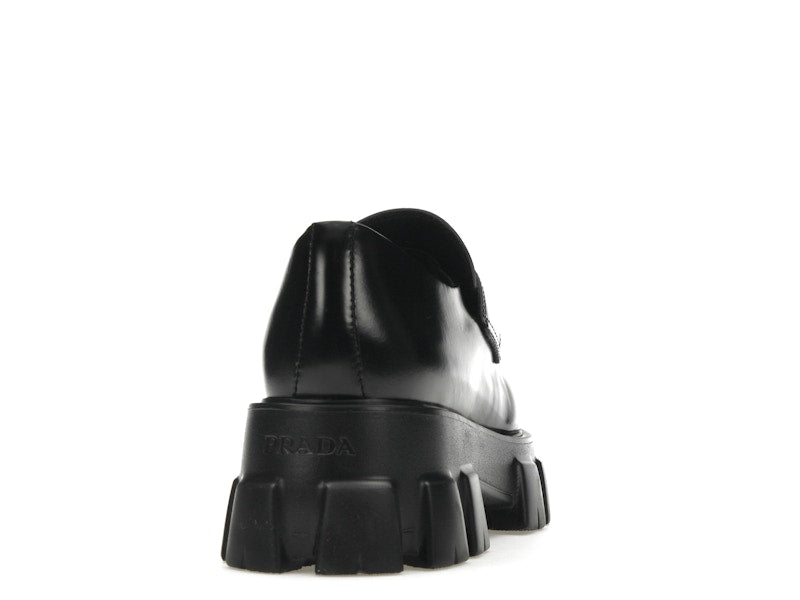 Prada Monolith 55mm Pointy Loafer Black Brushed Leather
