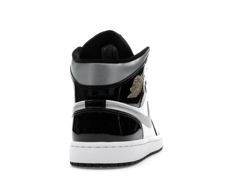 Jordan 1 Mid SE Patent Black White Metallic Silver Metallic Gold