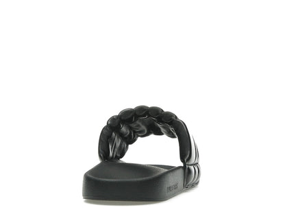 Burberry Monogram Motif Quilted Lambskin Slides Black Gold-tone