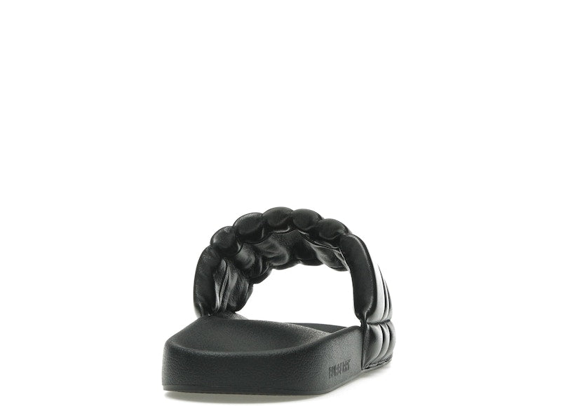 Burberry Monogram Motif Quilted Lambskin Slides Black Gold-tone