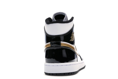 Jordan 1 Mid Patent Black White Gold