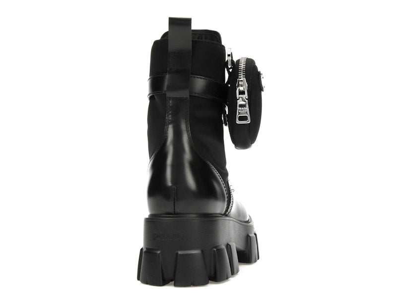 Prada Monolith 55mm Pouch Ankle Boots Black Leather