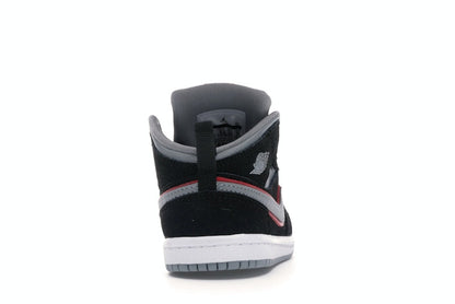 Jordan 1 Mid Black Particle Grey Gym Red (TD)