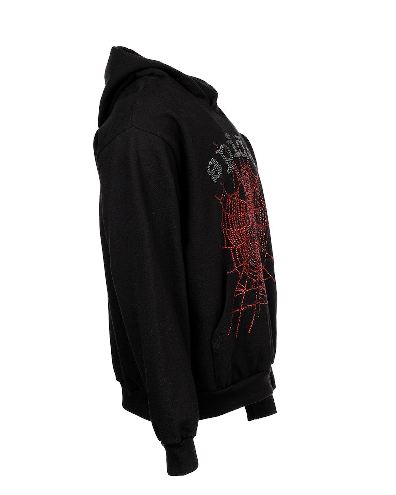 Sp5der OG Rhinestone Logo Hoodie Black
