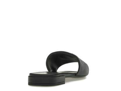 Prada Logo Slide Sandals Black Saffiano Leather
