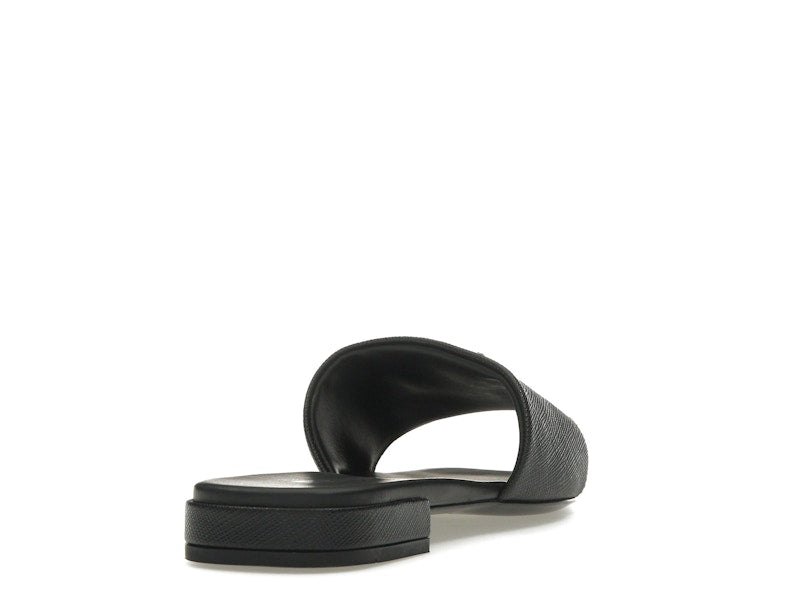 Prada Logo Slide Sandals Black Saffiano Leather